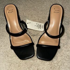 A New Day black slide on strap heels